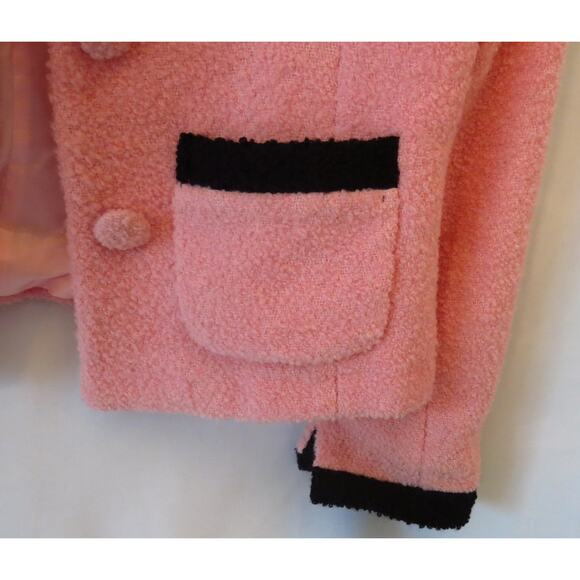 Marvin Richards Wool Short Teddy Jacket Size 4P Pink Black Cozy Retro Vintage - Picture 4 of 12